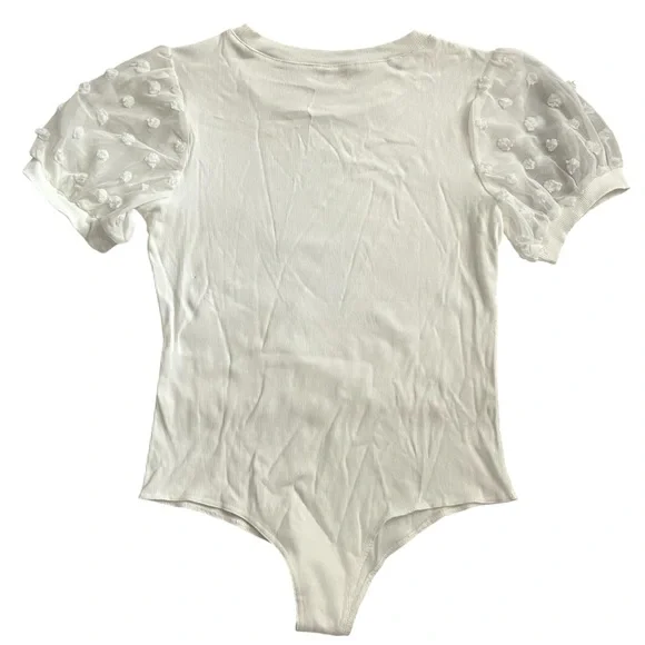 Stretchy Bodysuit with Sheer Puffy Sleeves - Picture 2 of 4